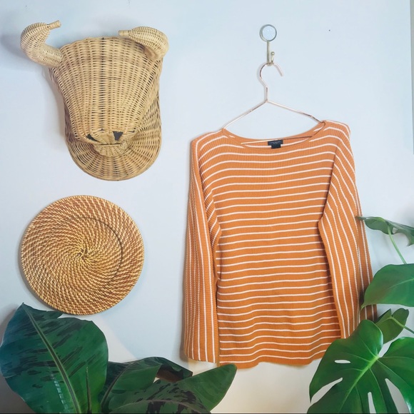 Ann Taylor Ribbed Orange White Bell Sleeve Blouse - Picture 5 of 8